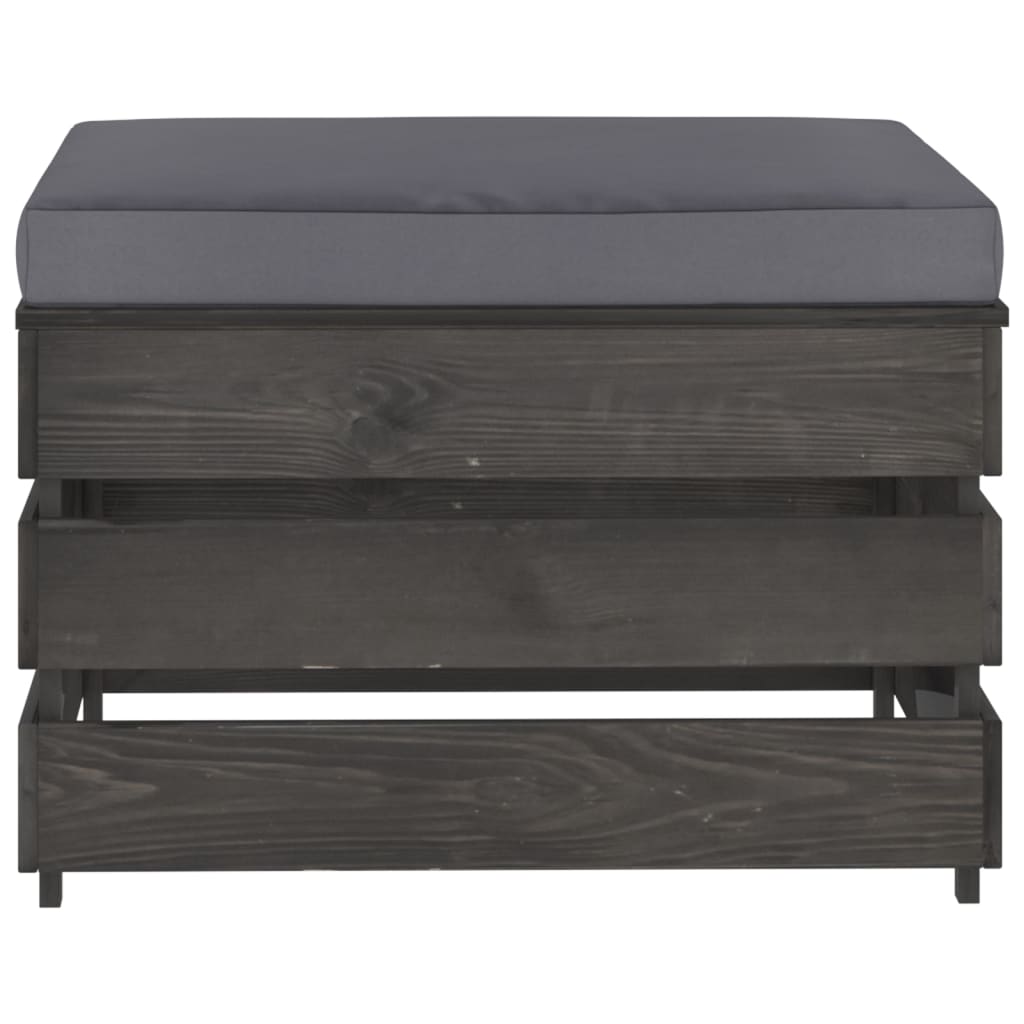 Ottomana Modulare con Cuscino Grigio in Legno Impregnato
