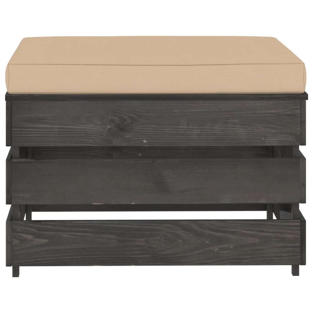 Ottomana Modulare con Cuscino in Legno Impregnato Grigio