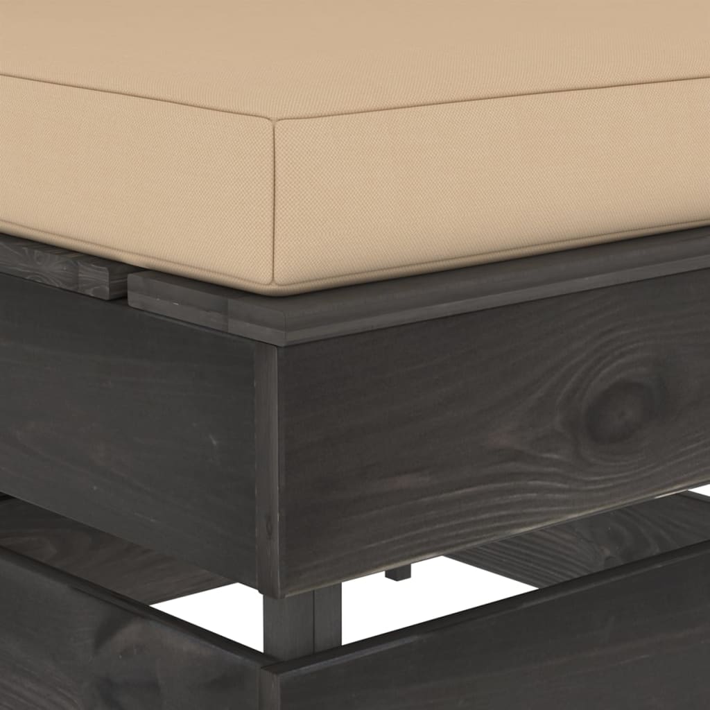 Ottomana Modulare con Cuscino in Legno Impregnato Grigio