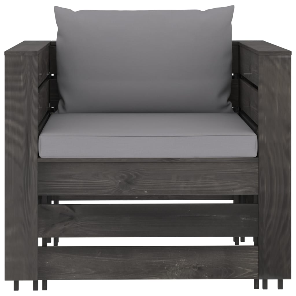 Set Salotto da Giardino 2pz con Cuscini Legno Impregnato Grigio