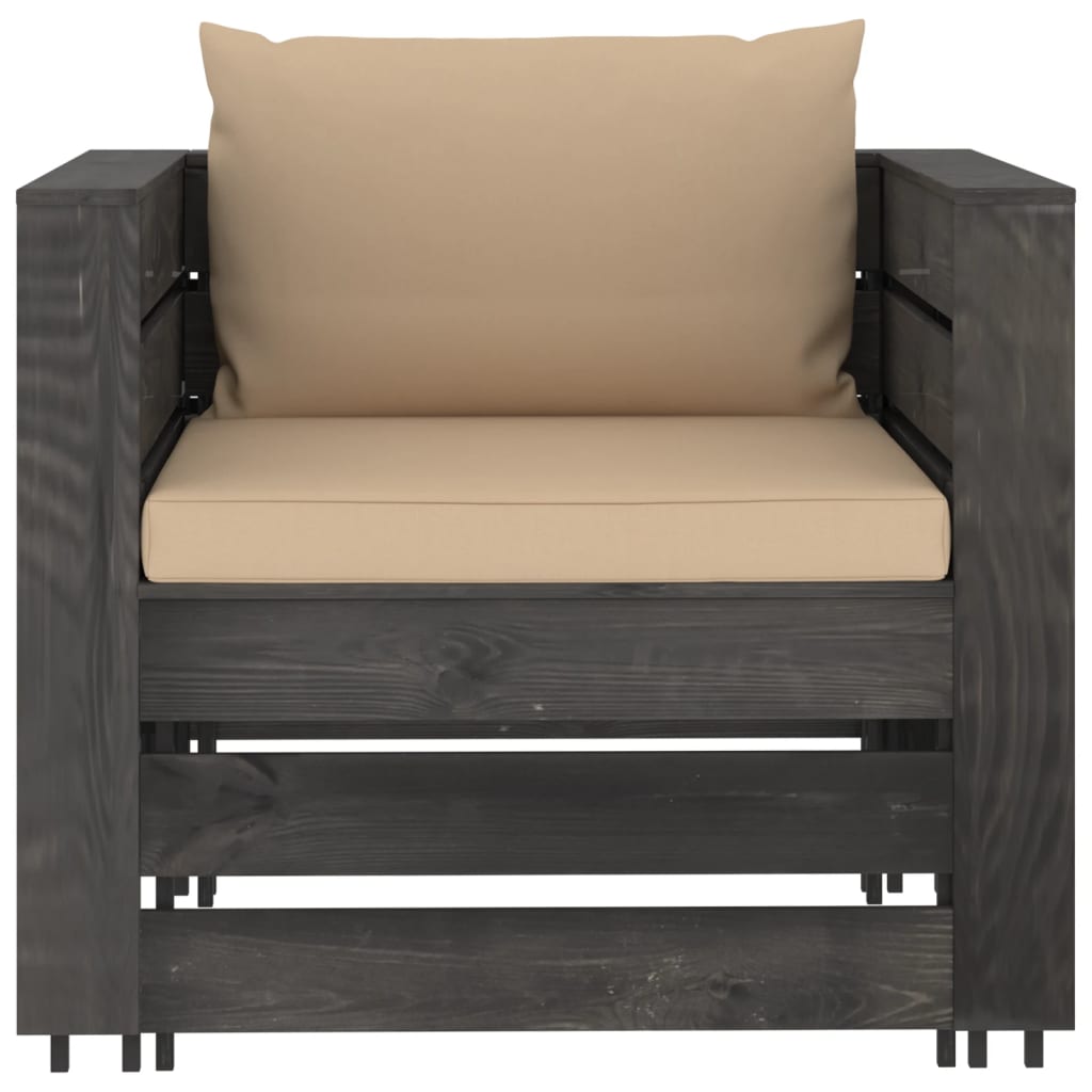 Set Salotto da Giardino 2pz con Cuscini Legno Impregnato Grigio