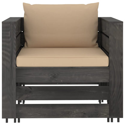 Set Salotto da Giardino 2pz con Cuscini Legno Impregnato Grigio