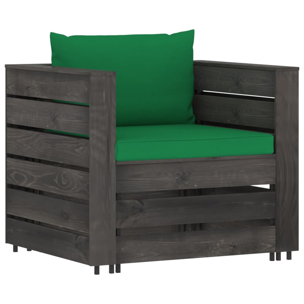 Set Salotto da Giardino 2pz con Cuscini Legno Impregnato Grigio