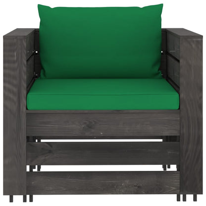 Set Salotto da Giardino 2pz con Cuscini Legno Impregnato Grigio