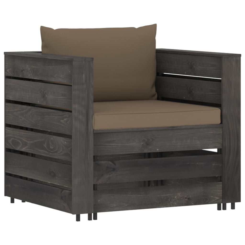 Set Divani da Giardino con Cuscini 2 pz Legno Impregnato Grigio