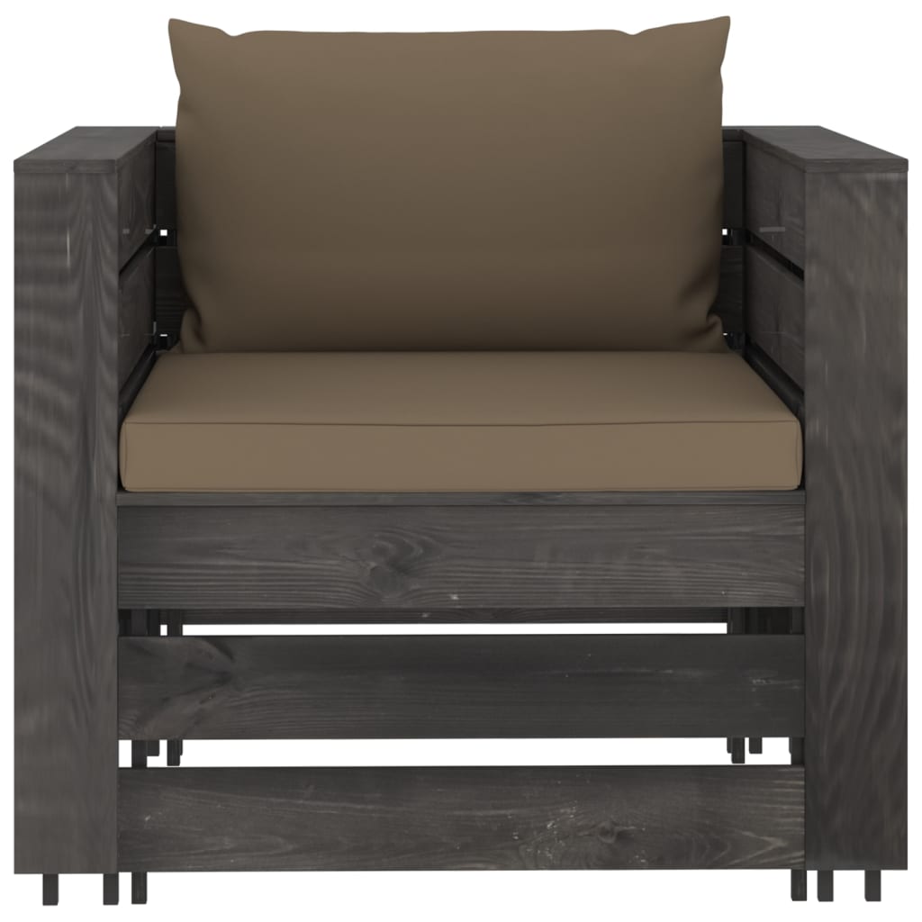 Set Divani da Giardino con Cuscini 2 pz Legno Impregnato Grigio
