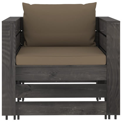 Set Divani da Giardino con Cuscini 2 pz Legno Impregnato Grigio