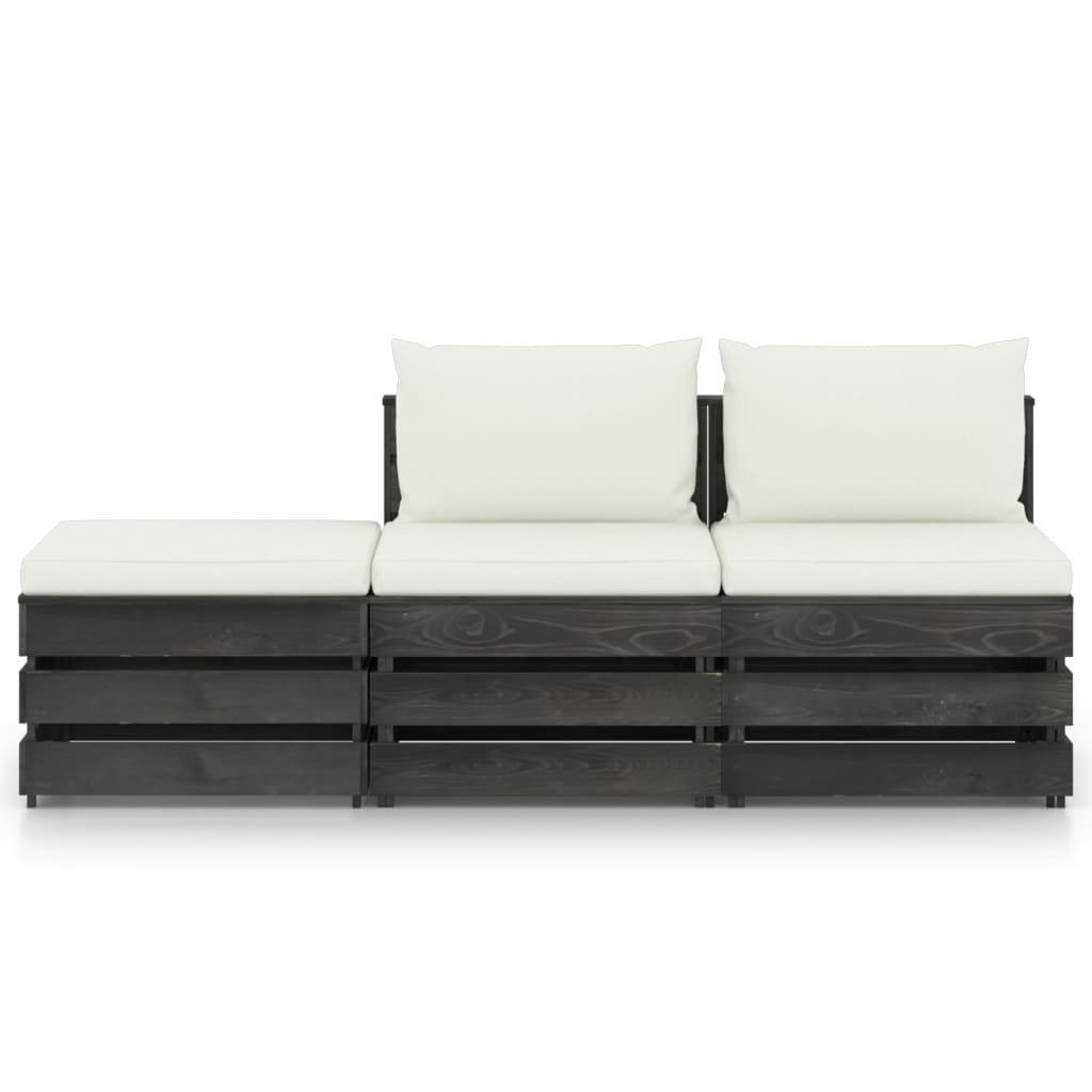 Set Salotto da Giardino 3pz con Cuscini Legno Impregnato Grigio