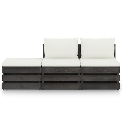 Set Salotto da Giardino 3pz con Cuscini Legno Impregnato Grigio