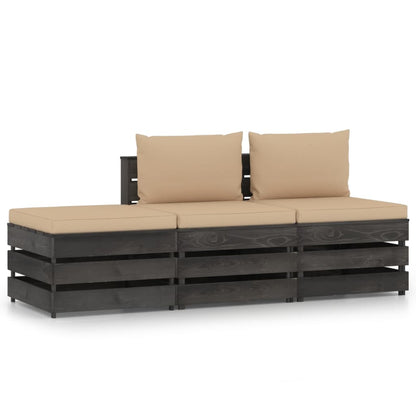 Set Salotto da Giardino 3pz con Cuscini Legno Impregnato Grigio