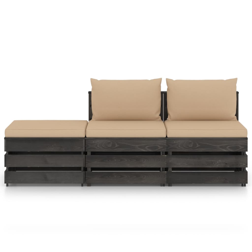 Set Salotto da Giardino 3pz con Cuscini Legno Impregnato Grigio