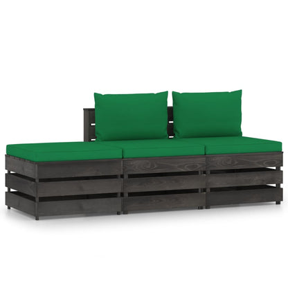 Set Salotto da Giardino 3pz con Cuscini Legno Impregnato Grigio
