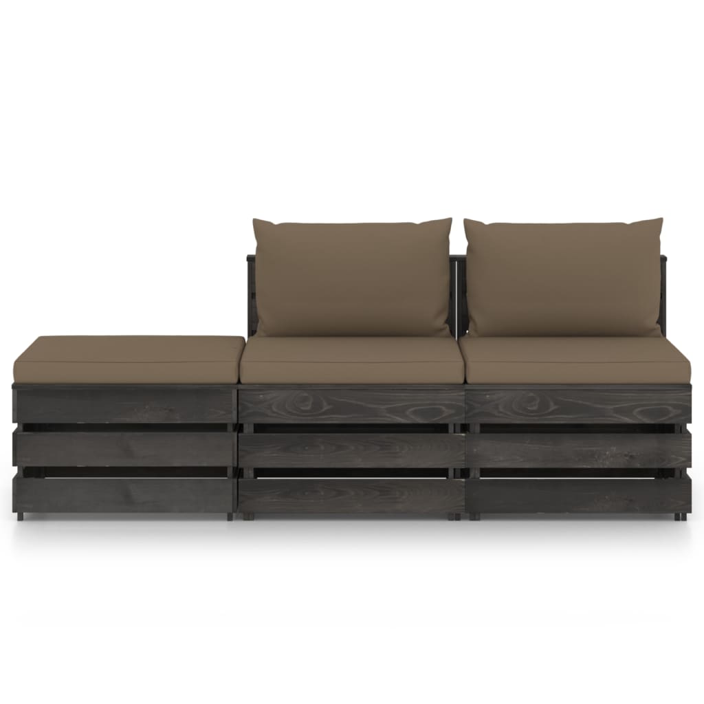 Set Divani da Giardino con Cuscini 3 pz Legno Impregnato Grigio