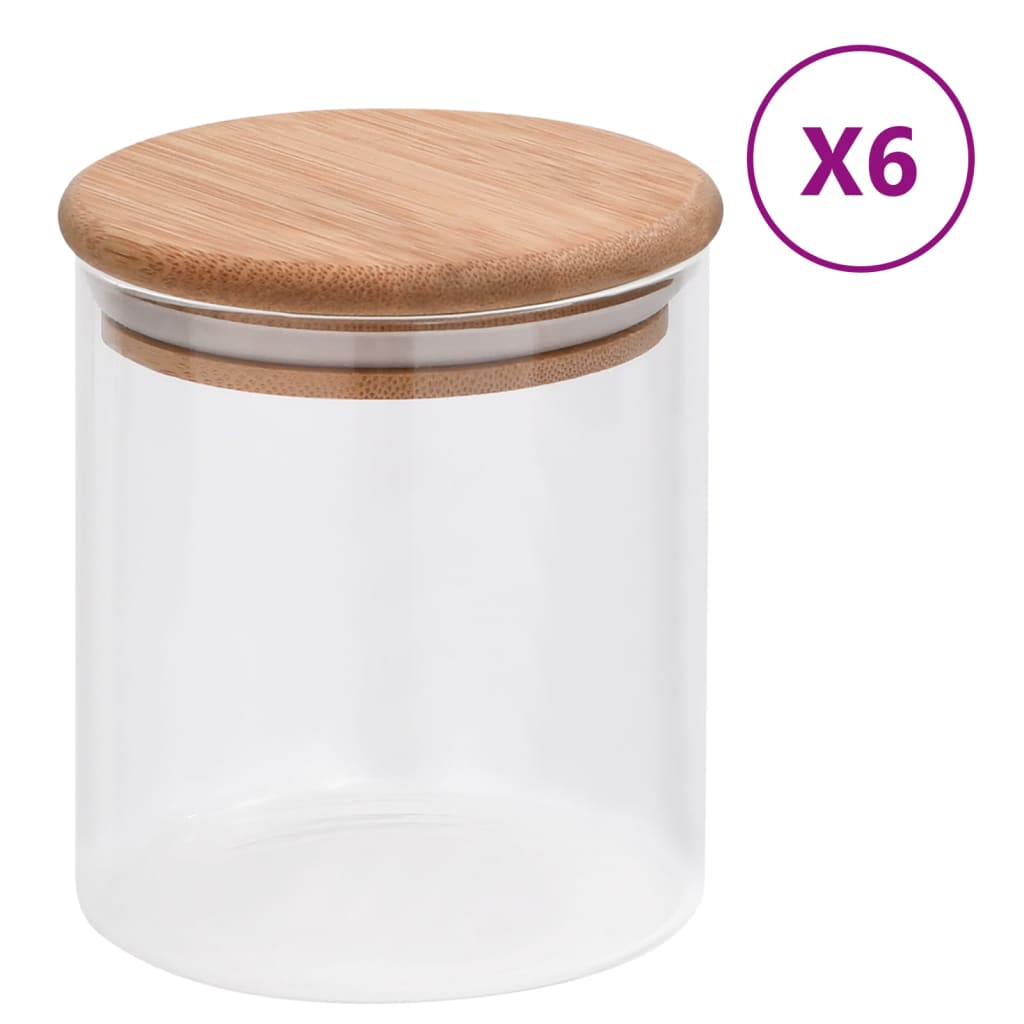 Barattoli di Vetro con Coperchio in BambÃ¹ 6 pz 600 ml