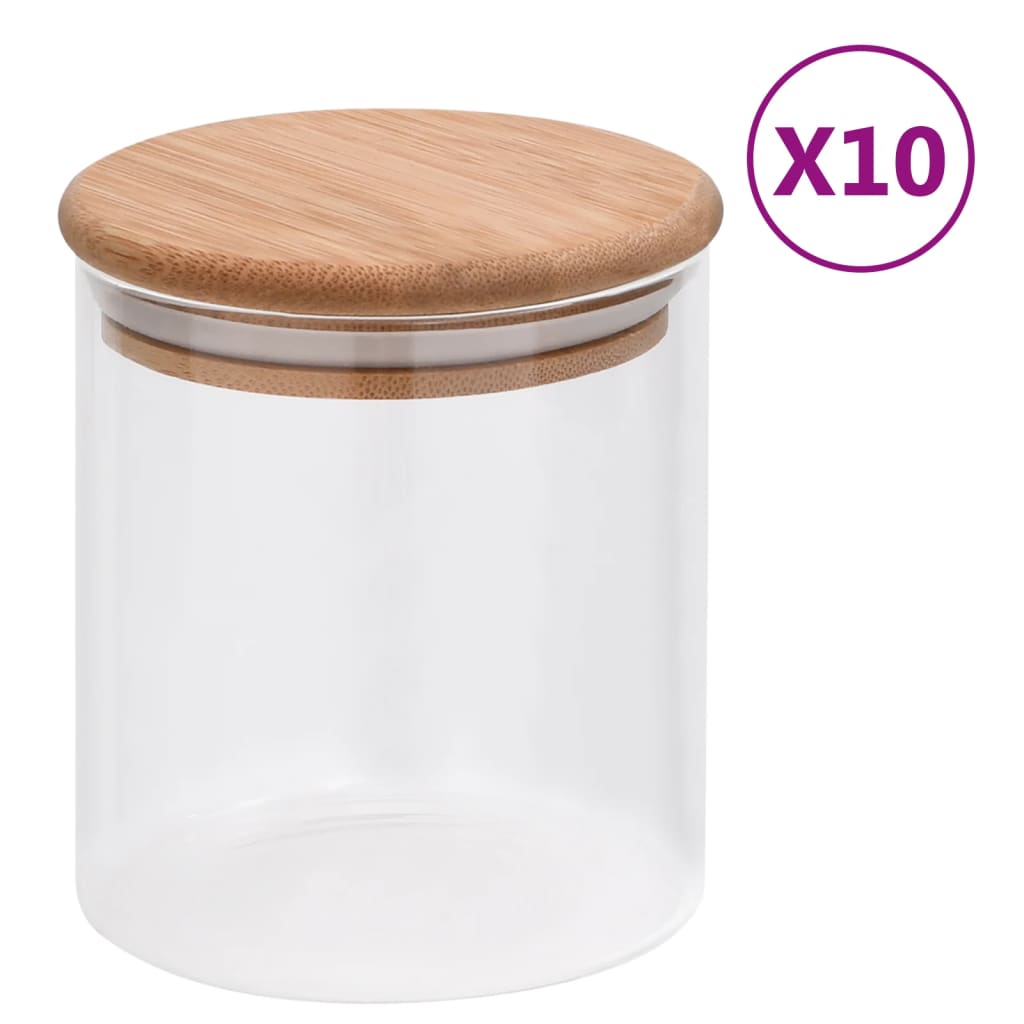 Barattoli di Vetro con Coperchio in BambÃƒÂ¹ 10 pz 600 ml