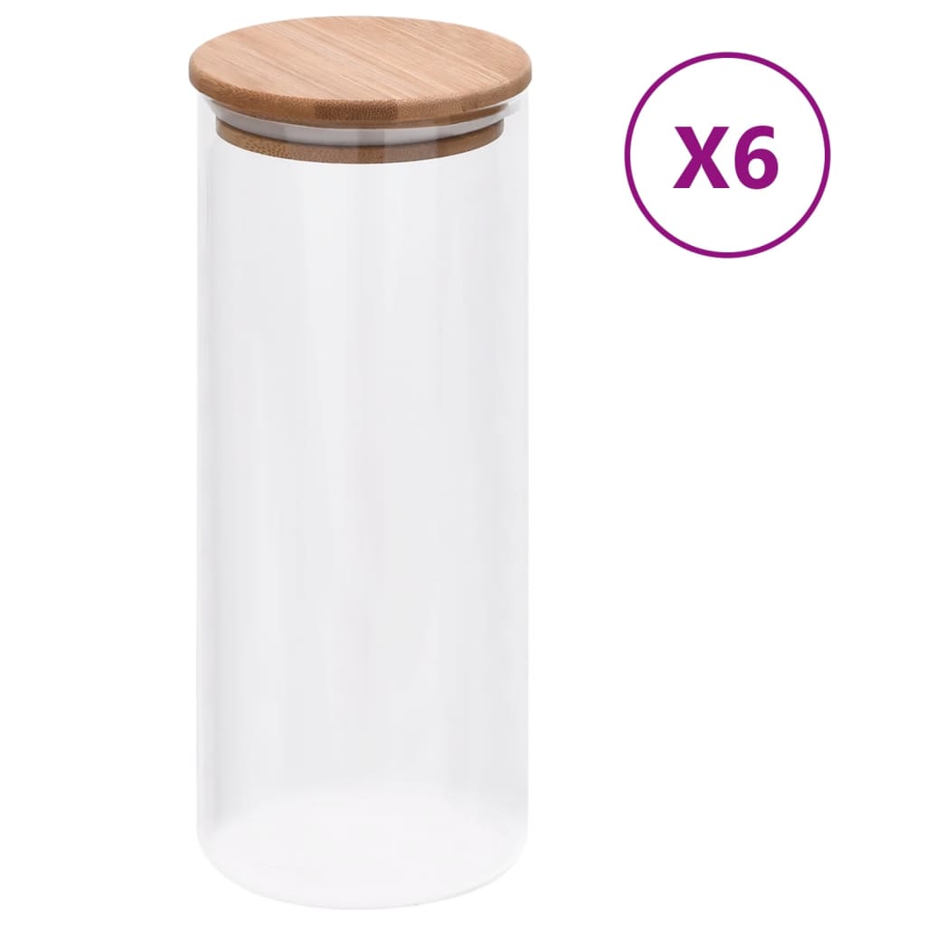 Barattoli di Vetro con Coperchio in BambÃƒÂ¹ 6 pz 1000 ml