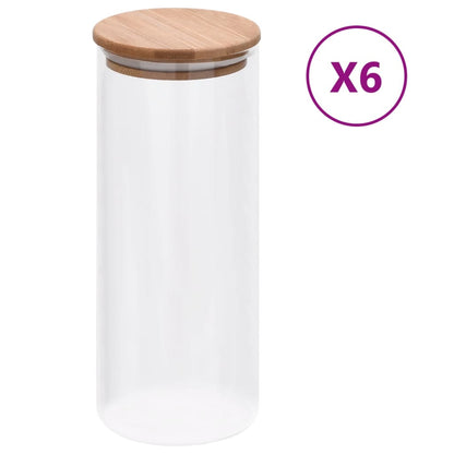Barattoli di Vetro con Coperchio in BambÃƒÂ¹ 6 pz 1000 ml
