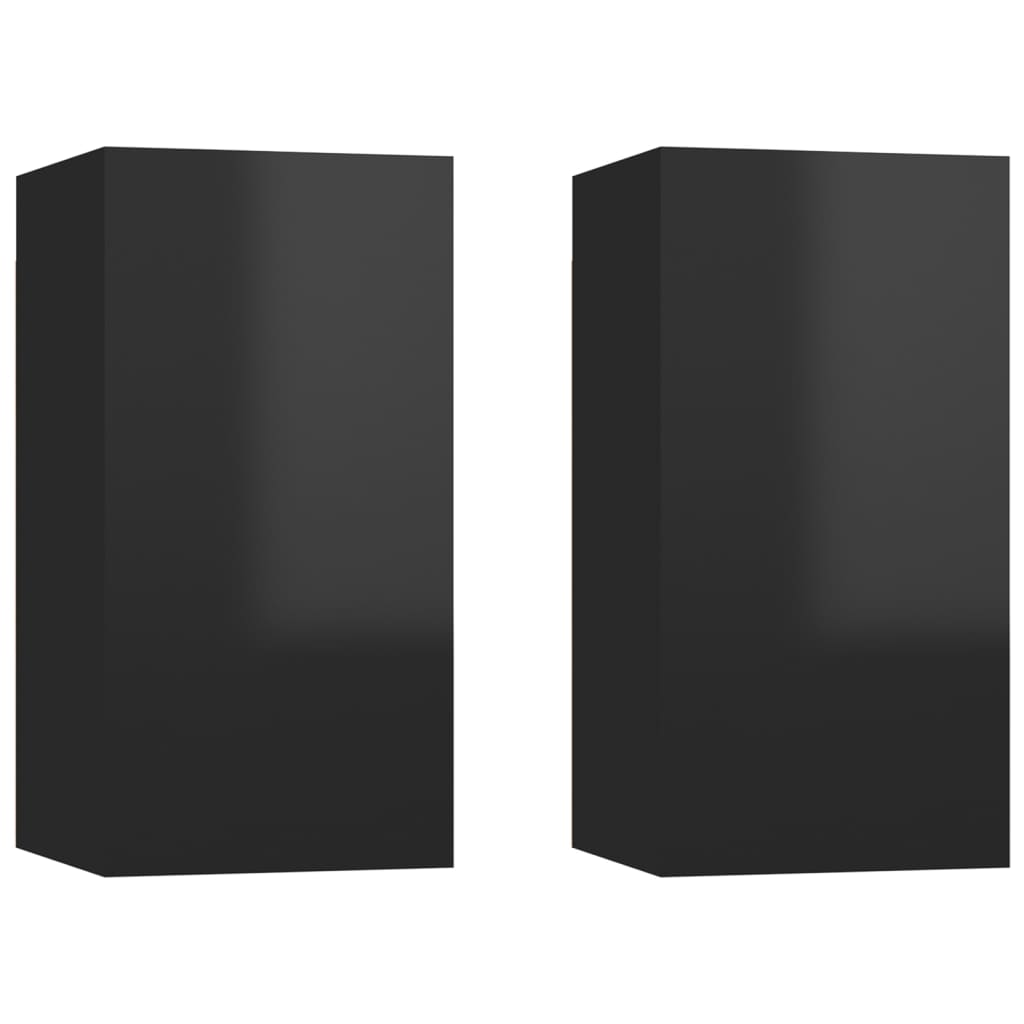 Mobili Porta TV 2pz Nero Lucido 30,5x30x60 cm Legno Multistrato