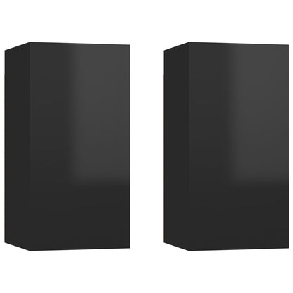 Mobili Porta TV 2pz Nero Lucido 30,5x30x60 cm Legno Multistrato