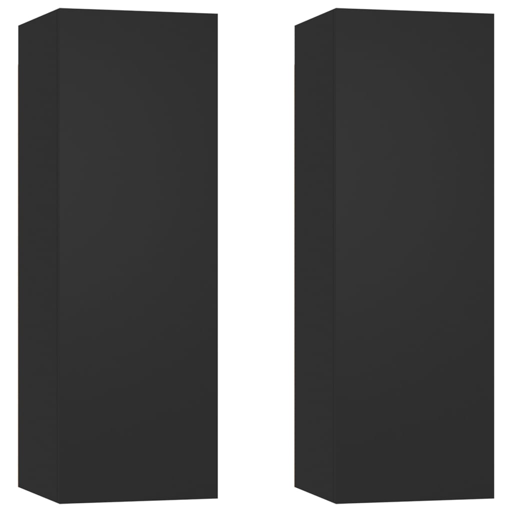 Mobili Porta TV 2pz Neri 30,5x30x90 cm in Legno Multistrato