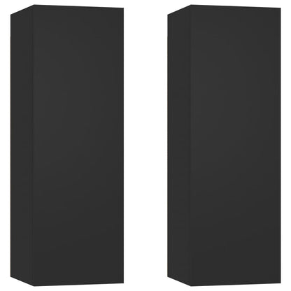 Mobili Porta TV 2pz Neri 30,5x30x90 cm in Legno Multistrato