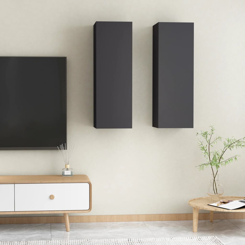 Mobili Porta TV 2pz Grigi 30,5x30x90 cm in Legno Multistrato