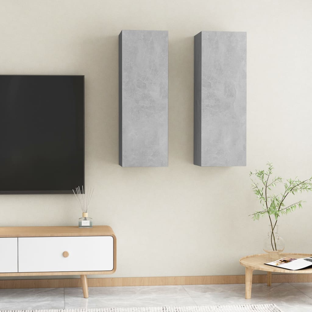 Mobili TV 2pz Grigio Cemento 30,5x30x90 cm Legno Multistrato