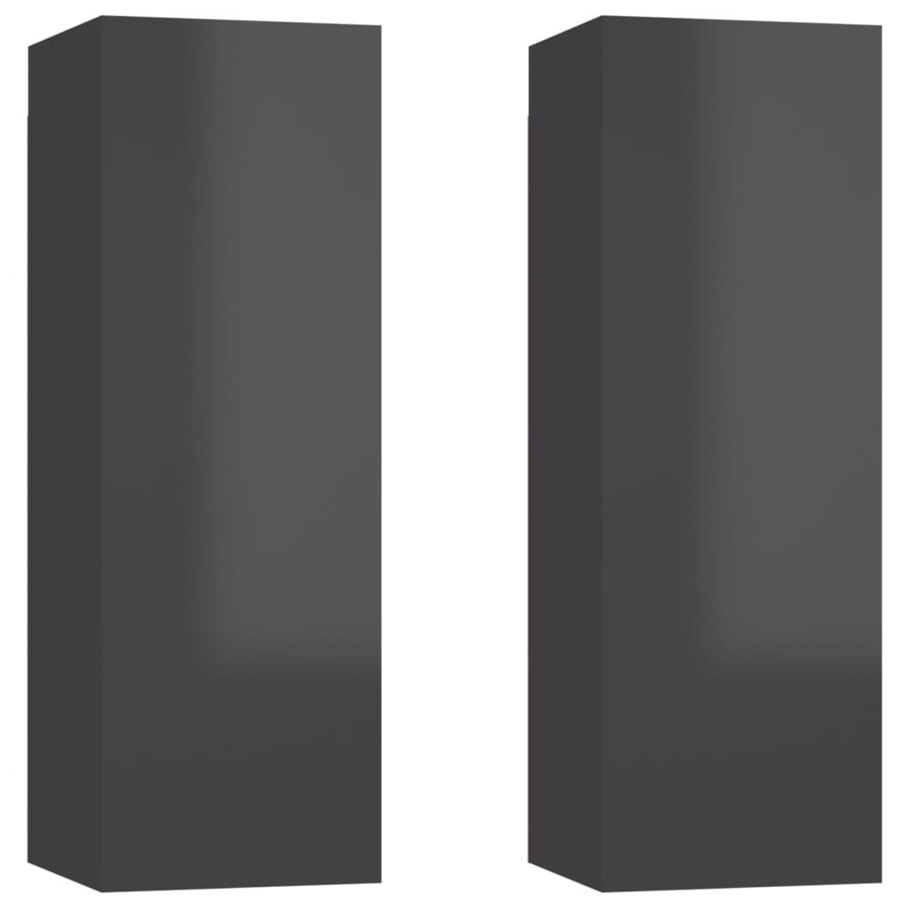 Mobili TV 2pz Grigio Lucido 30,5x30x90 cm Legno Multistrato
