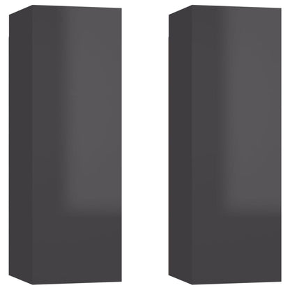 Mobili TV 2pz Grigio Lucido 30,5x30x90 cm Legno Multistrato