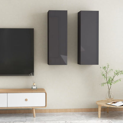 Mobili TV 2pz Grigio Lucido 30,5x30x90 cm Legno Multistrato