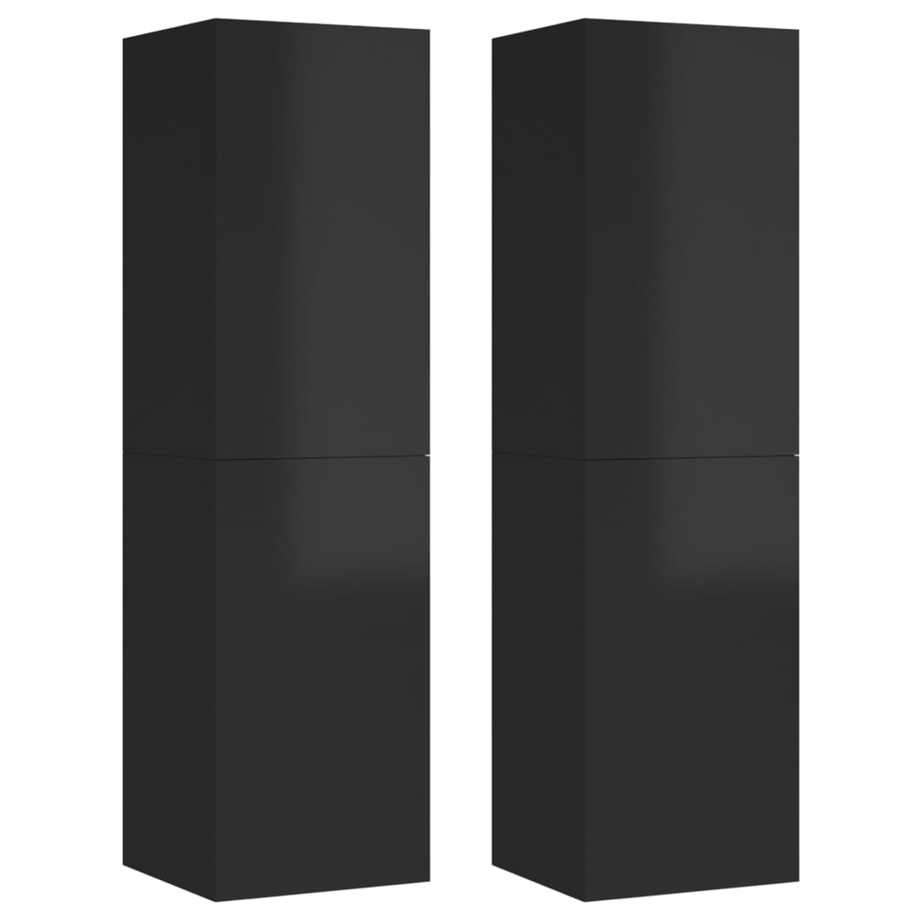 Mobili TV 2pz Nero Lucido 30,5x30x110 cm Legno Multistrato