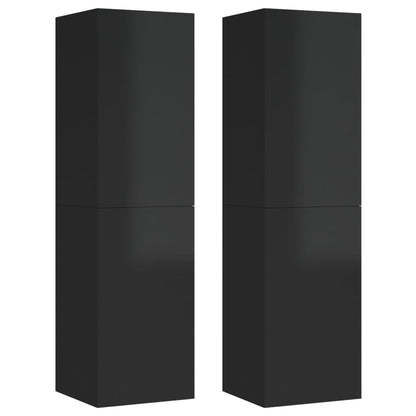 Mobili TV 2pz Nero Lucido 30,5x30x110 cm Legno Multistrato