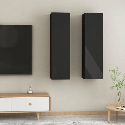 Mobili TV 2pz Nero Lucido 30,5x30x110 cm Legno Multistrato