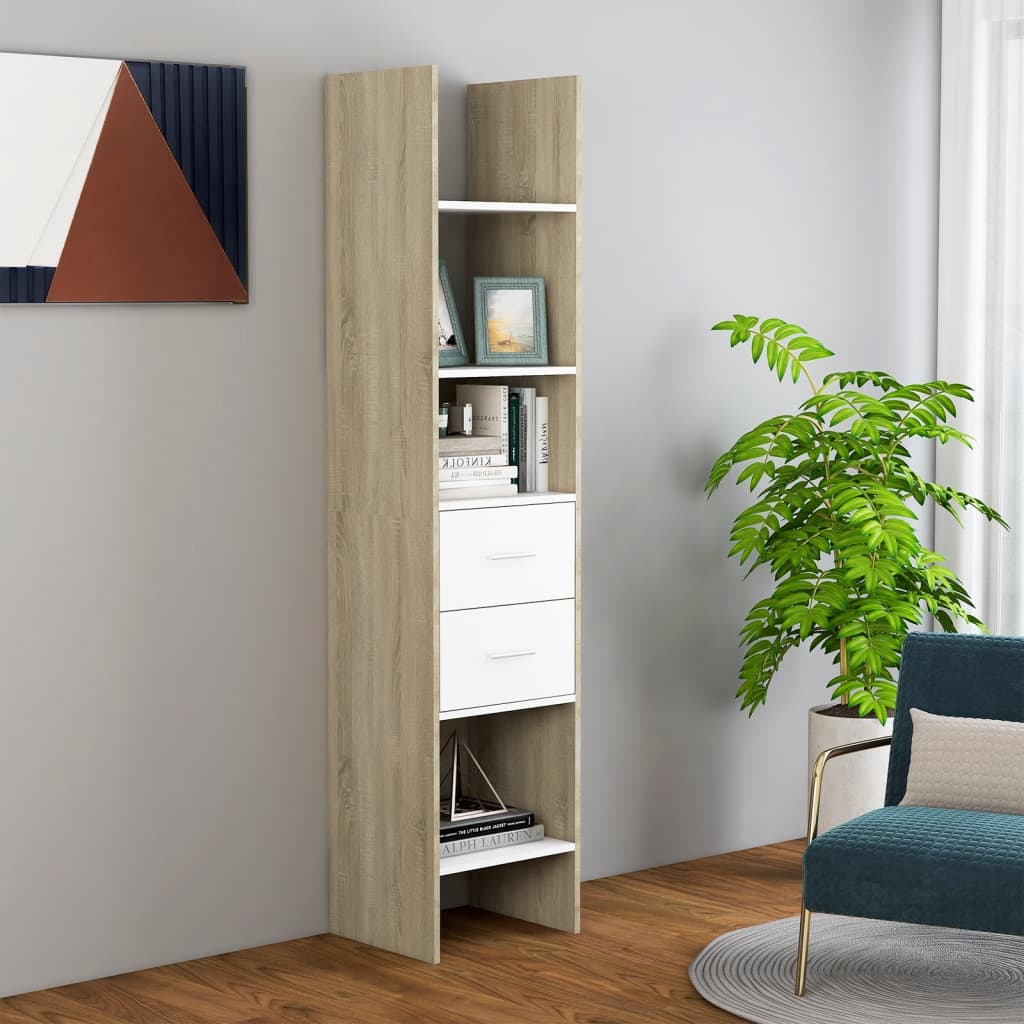 Libreria Bianca e Rovere Sonoma 40x35x180 cm Legno Multistrato