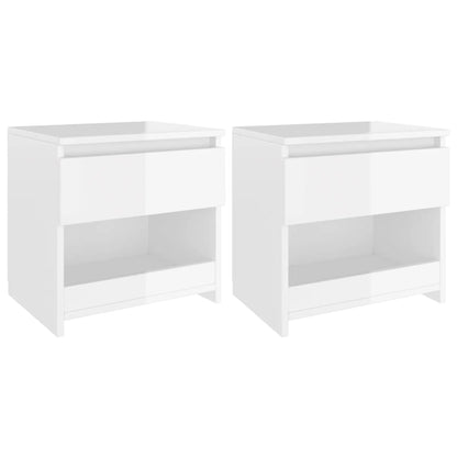 Comodini 2pz Bianco Lucido 40x30x39 cm in Legno Multistrato