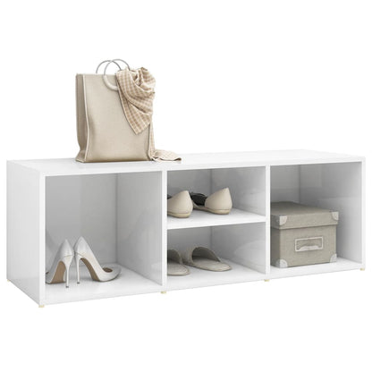 Panca Porta Scarpe Bianco Lucido 105x35x35 cm Legno Multistrato