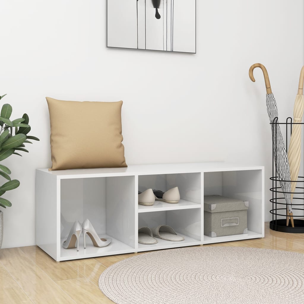 Panca Porta Scarpe Bianco Lucido 105x35x35 cm Legno Multistrato