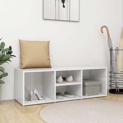 Panca Porta Scarpe Bianco Lucido 105x35x35 cm Legno Multistrato