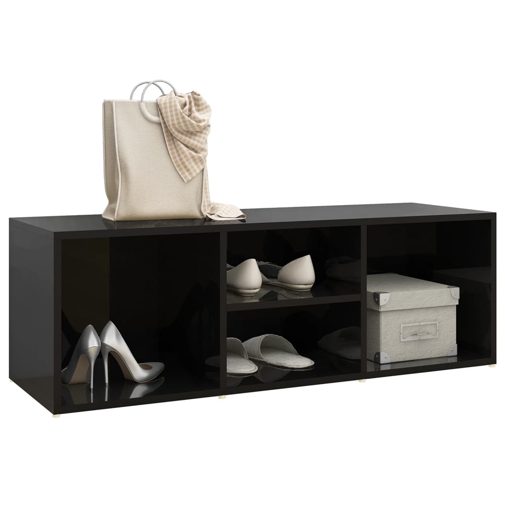 Panca Porta Scarpe Nero Lucido 105x35x35 cm Legno Multistrato