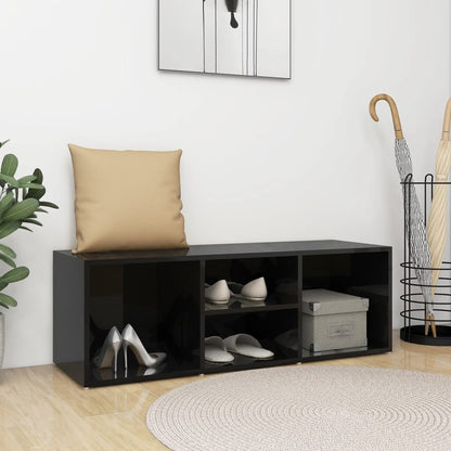 Panca Porta Scarpe Nero Lucido 105x35x35 cm Legno Multistrato