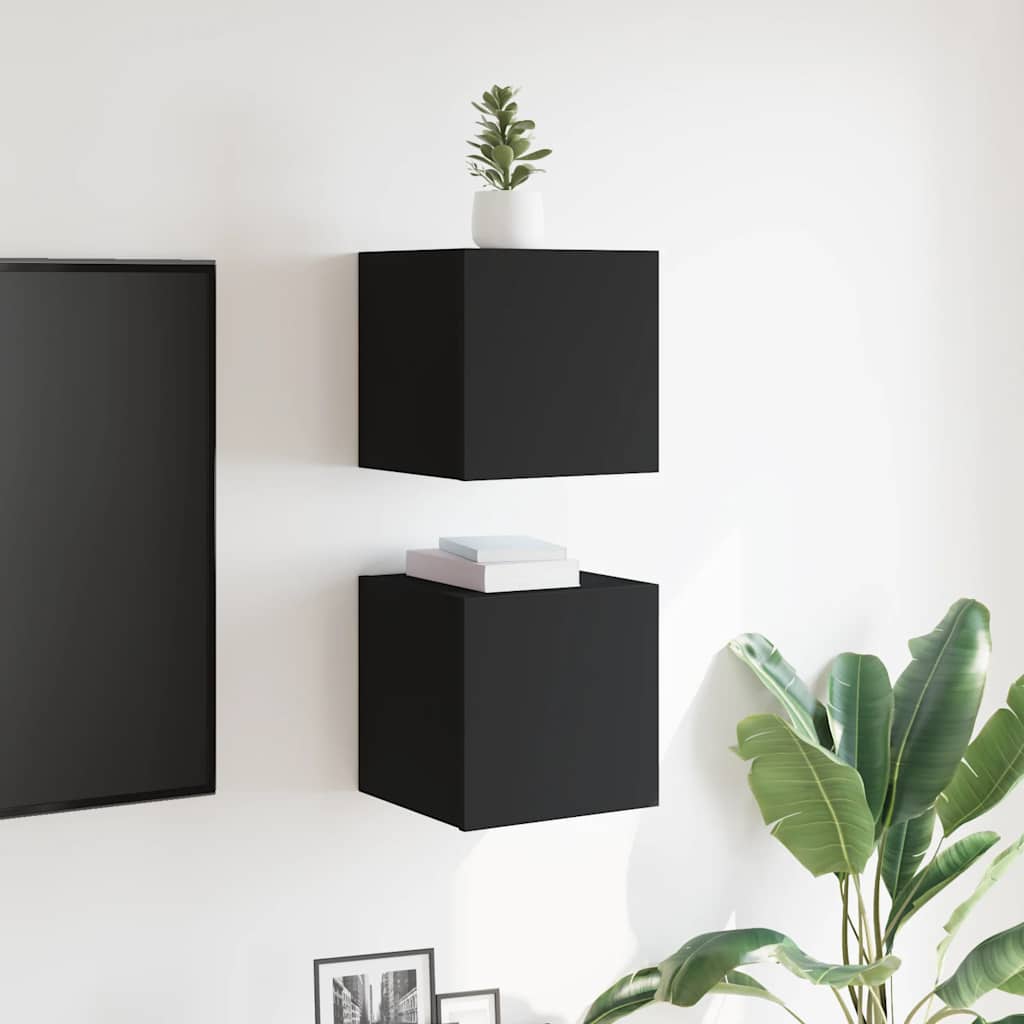 Mobili Porta TV a Parete 2pz Neri 30,5x30x30 cm