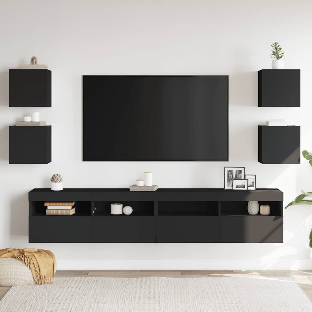 Mobili Porta TV a Parete 4pz Neri 30,5x30x30 cm