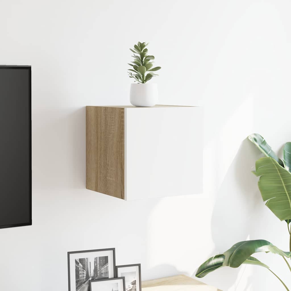 Mobile Porta TV a Parete Bianco e Rovere Sonoma 30,5x30x30 cm