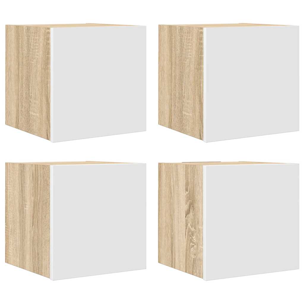 Mobili TV a Parete 4pz Bianco e Rovere Sonoma 30,5x30x30 cm