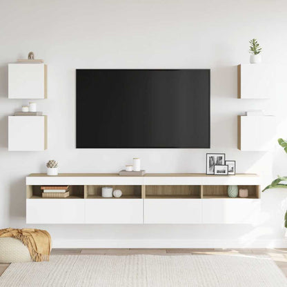 Mobili TV a Parete 4pz Bianco e Rovere Sonoma 30,5x30x30 cm
