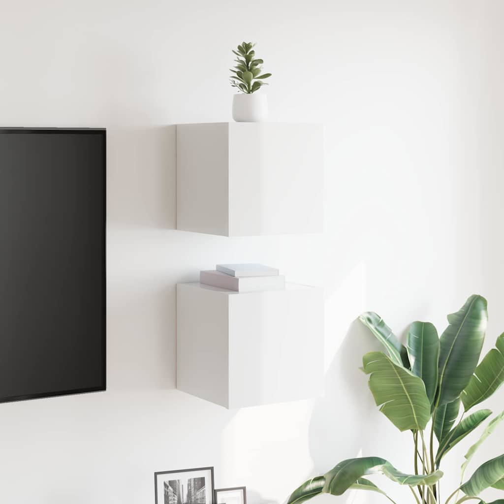Mobili Porta TV a Parete 2pz Bianco Lucido 30,5x30x30 cm
