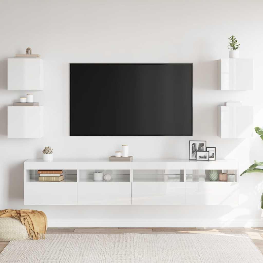Mobili Porta TV a Parete 4pz Bianco Lucido 30,5x30x30 cm