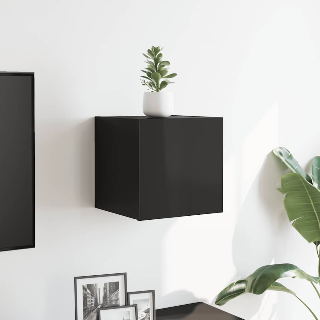 Mobile Porta TV a Parete Nero Lucido 30,5x30x30 cm