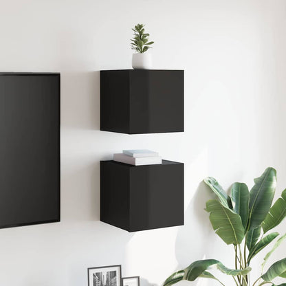 Mobili Porta TV a Parete 2pz Nero Lucido 30,5x30x30 cm