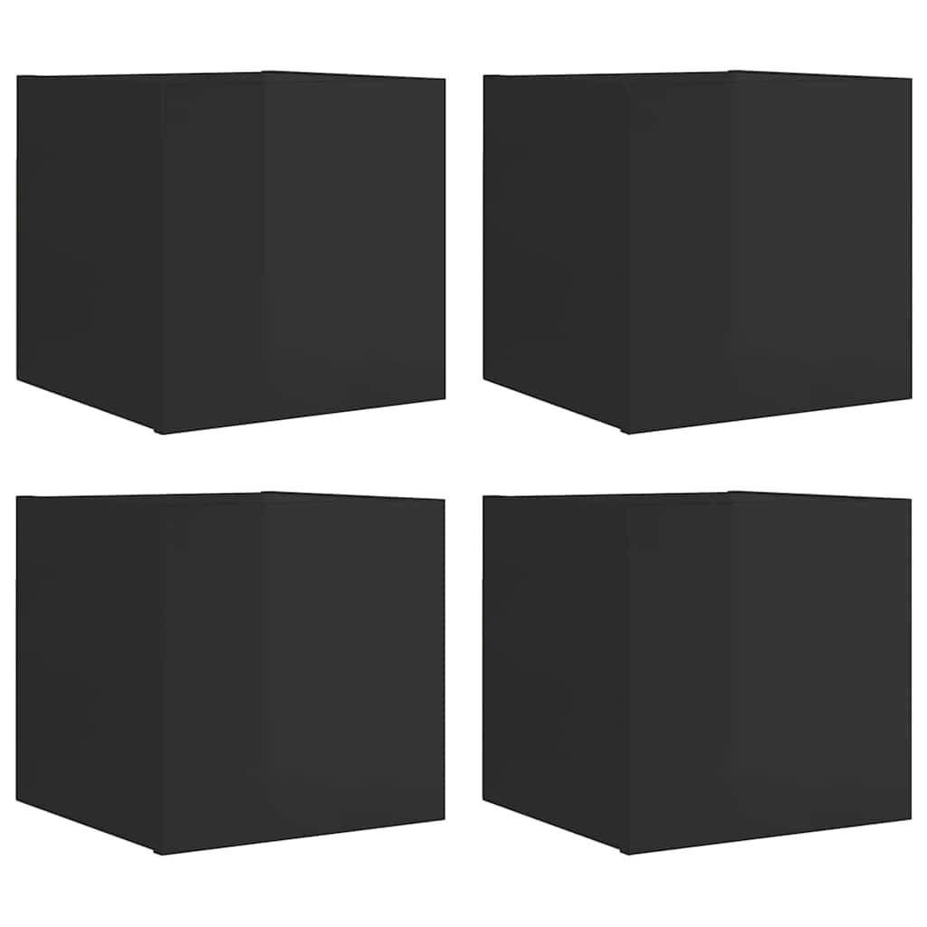 Mobili Porta TV a Parete 4pz Nero Lucido 30,5x30x30 cm